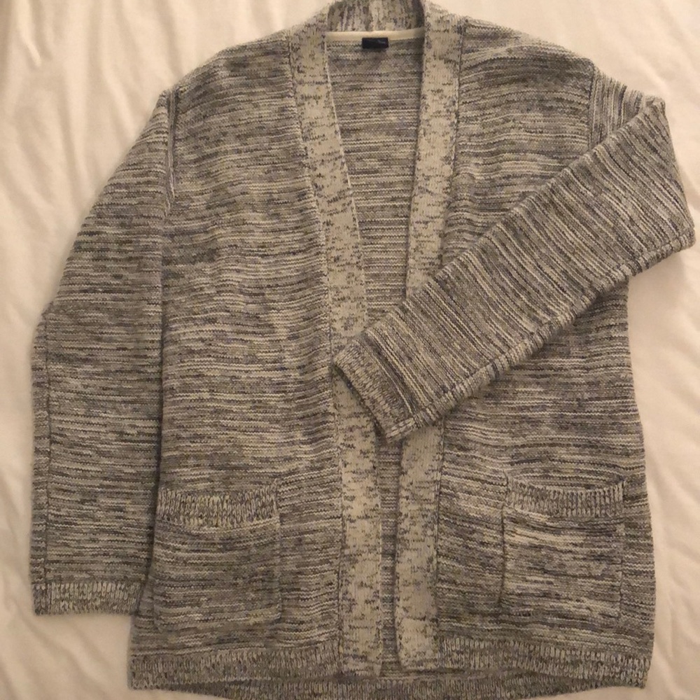 Heathered gray cardigan sweater
